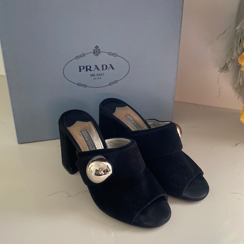 Prada Slip On Black Suede Heels size 36.5